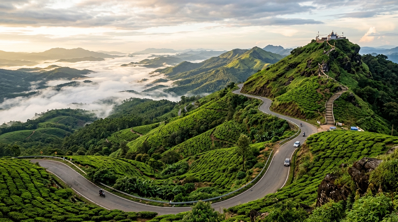 Misty mountains of Mullayanagiri peak in Chikmagalur